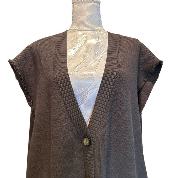 Free People Oakleigh Vest Womens Sz Large Charcoal Gray V Neck Raw Hem Oversize - Picture 5 of 16